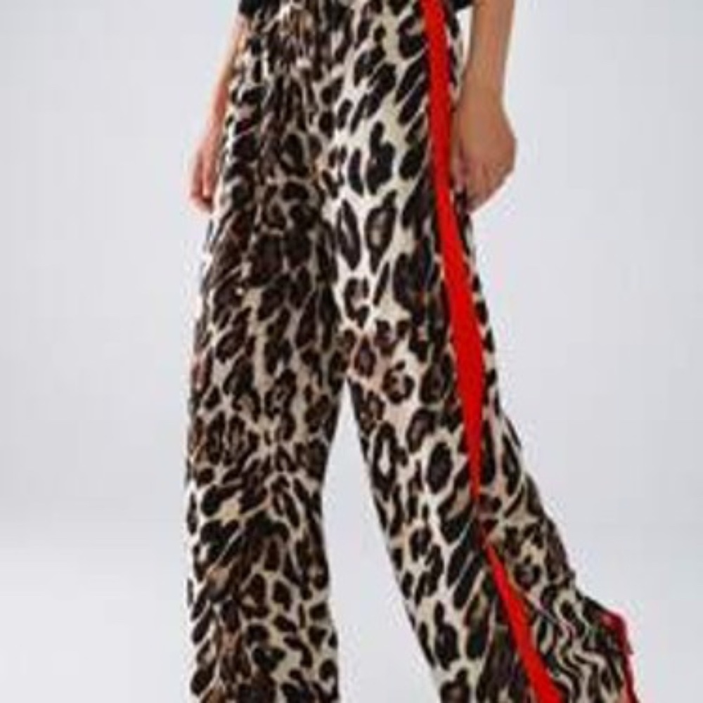 Women's Leopard Stitching Splicing Simple Loose Pants, Casual Daily Wear